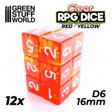 12x Dadi D6 16mm - Rosso/Giallo Trasparente